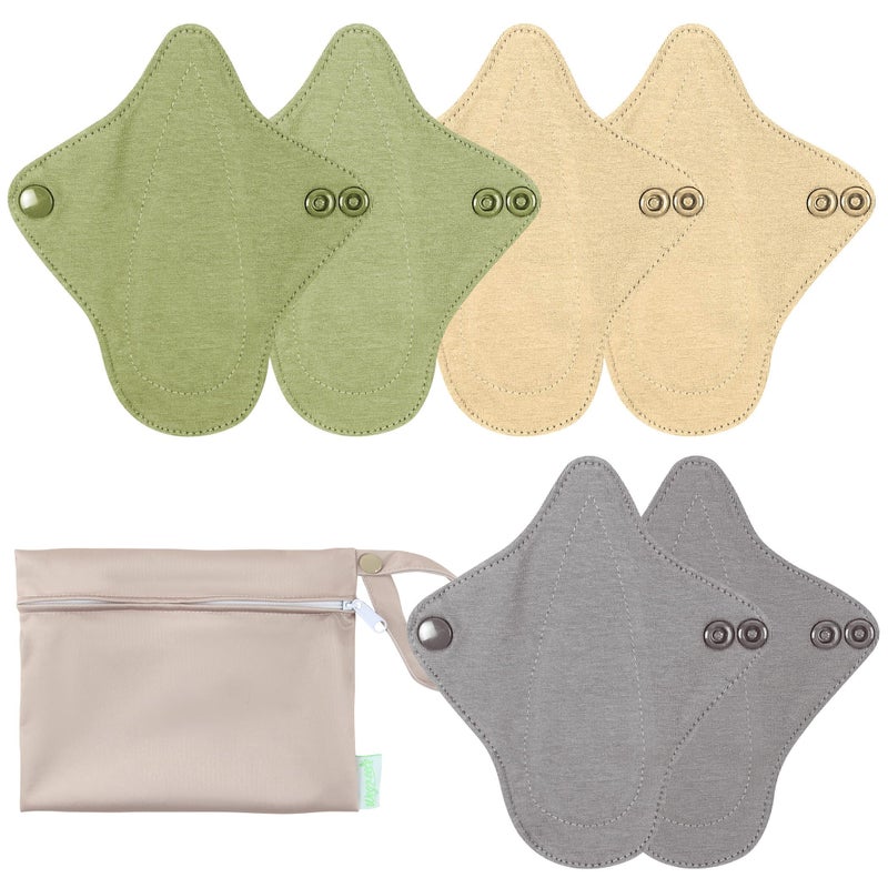 wegreeco 6 Pcs Reusable Menstrual Pads Ultra Absorbent Cloth Pads for Heavy Flow Sanitary for Teens Women Nonsli Inner Mustard Yellow Grey Beige Rose Gold Outer XS